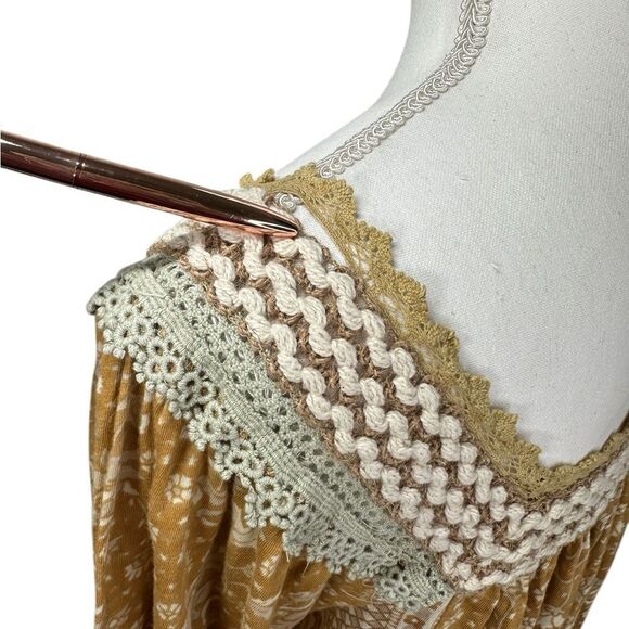 Rachel Zoe Tunic Boho Yellow Mustard Embroidery Balloon Sleeve Cotton Size L - Picture 9 of 11